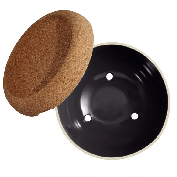 #2 EMILE HENRY NIB Deep Storage Bowl Ceramic W/ Cork Lid in TRUFFLE MATTE BLACK - Picture 2 of 2